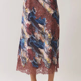 Abstract Print Skirt W/Lace Detail