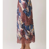 Abstract Print Skirt W/Lace Detail