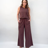 Sloane Linen Top - Chocolate Cherry