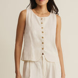 Roman Linen Vest - Cloud