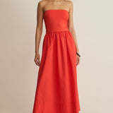 Sunsought Strapless Midi Dress - Lychee