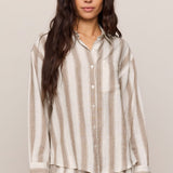 The Perfect Striped Button Up -   Light Toffee