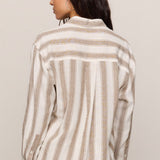 The Perfect Striped Button Up -   Light Toffee
