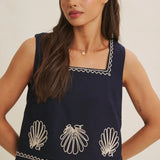 Seashell Embroidered Top