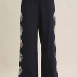 Seashell Embroidered Wide Leg Pant