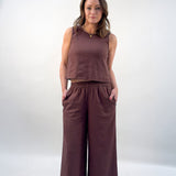 Sloane Linen Top - Chocolate Cherry
